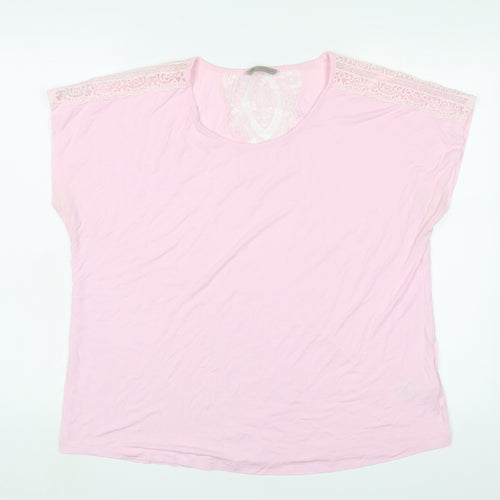 Marks and Spencer Womens Pink Viscose Basic T-Shirt Size 18 Scoop Neck