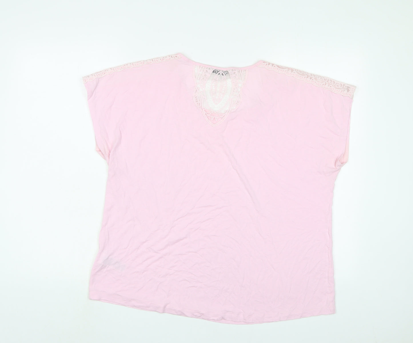 Marks and Spencer Womens Pink Viscose Basic T-Shirt Size 18 Scoop Neck
