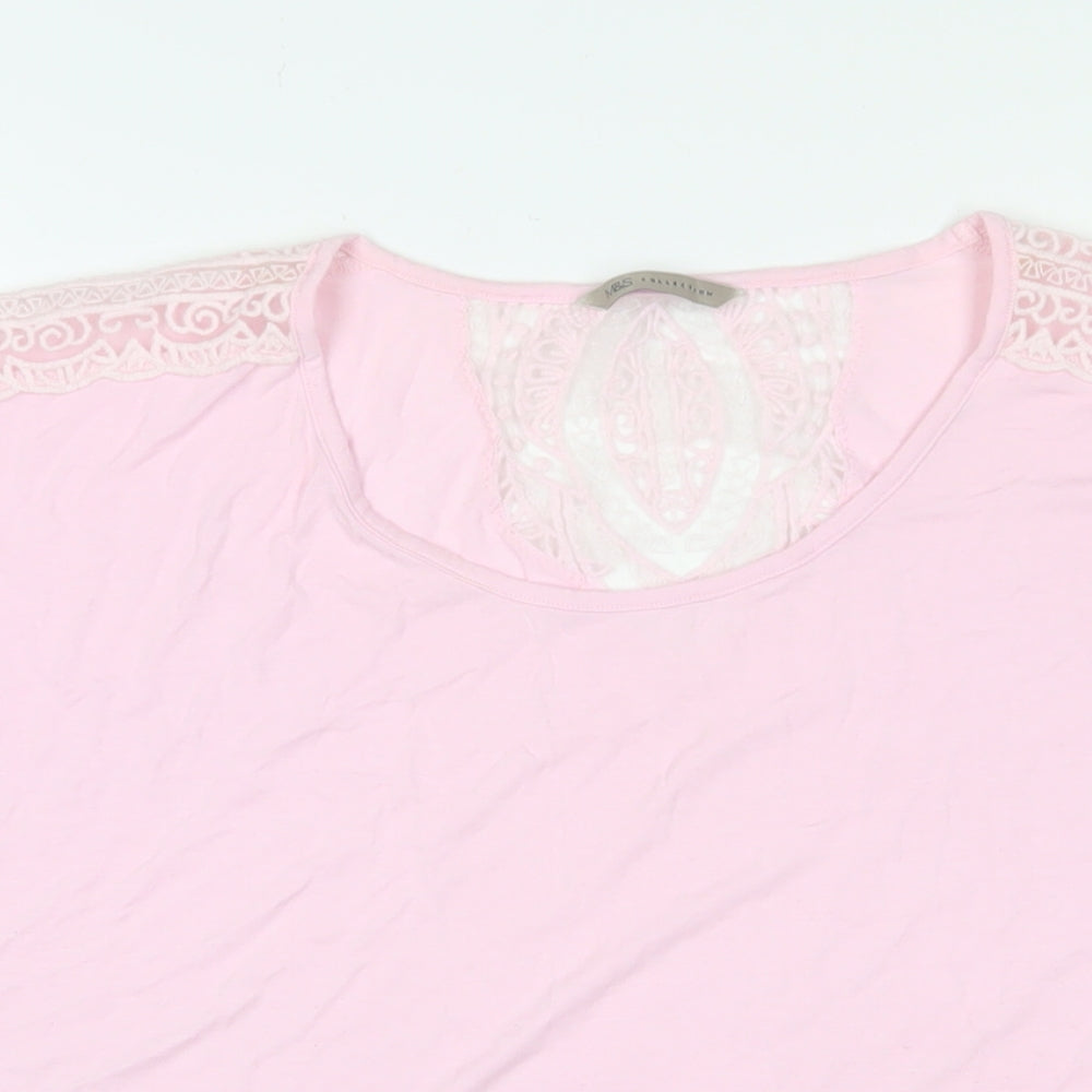 Marks and Spencer Womens Pink Viscose Basic T-Shirt Size 18 Scoop Neck