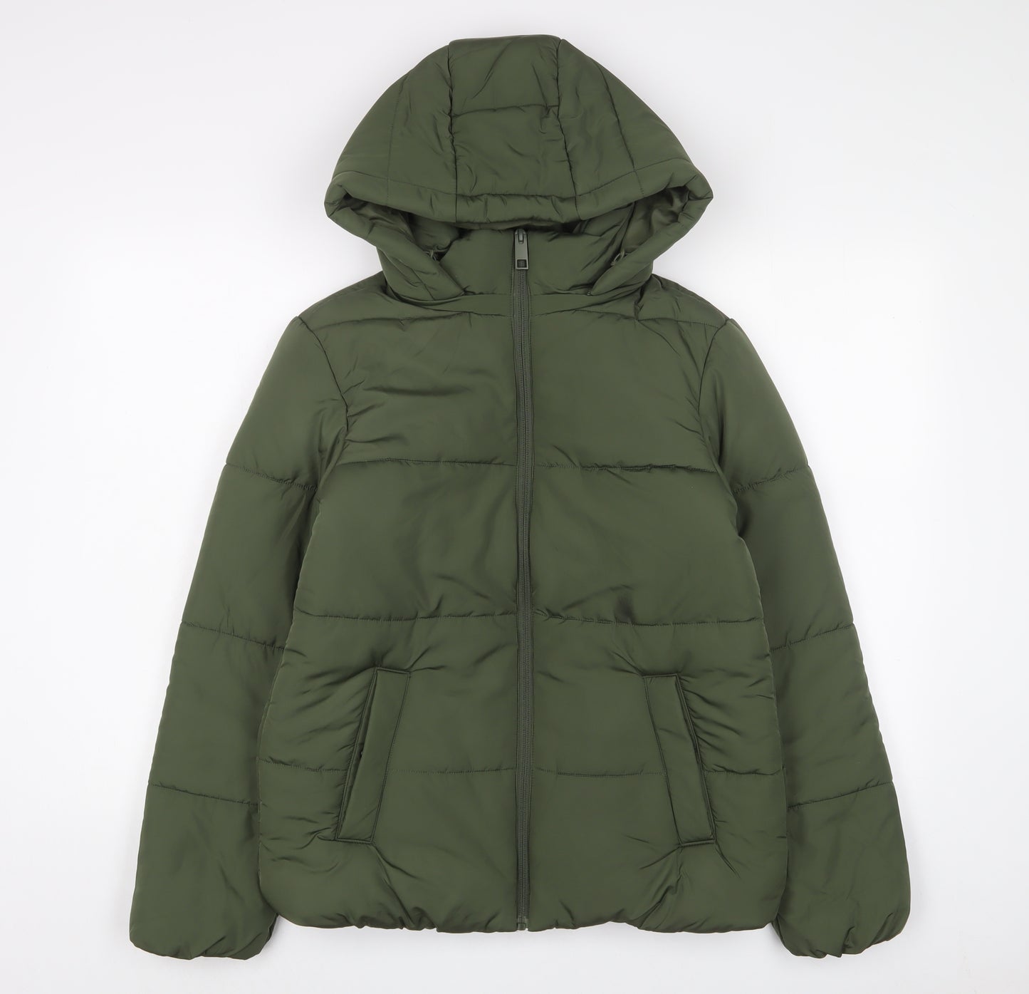 Marks and Spencer Womens Green Quilted Coat Size 8 Zip