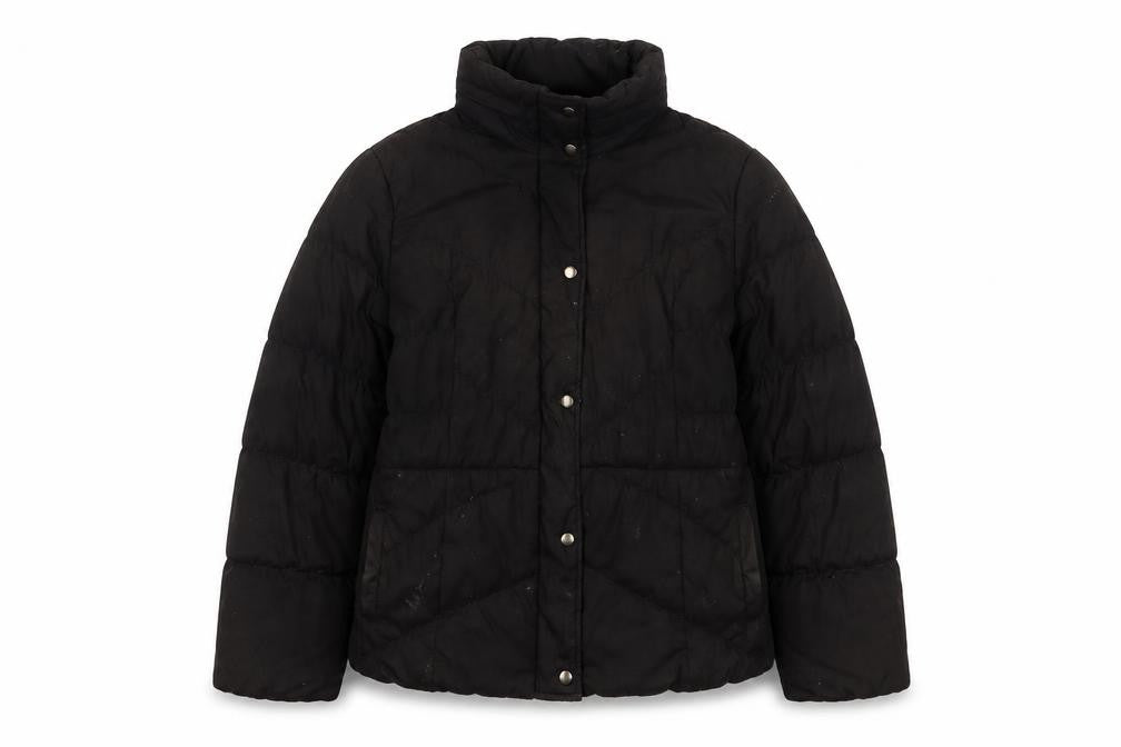 Front view of Marks & Spencer women’s black quilted jacket, size L, zip