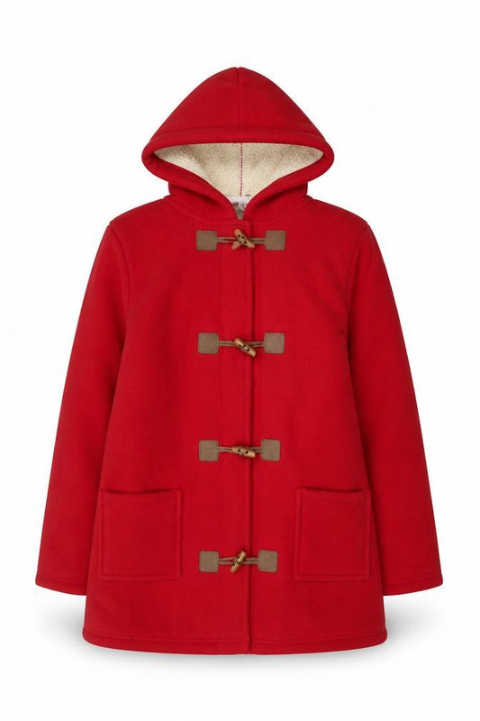 Front view of Julipa women’s red jacket, size UK 16, button