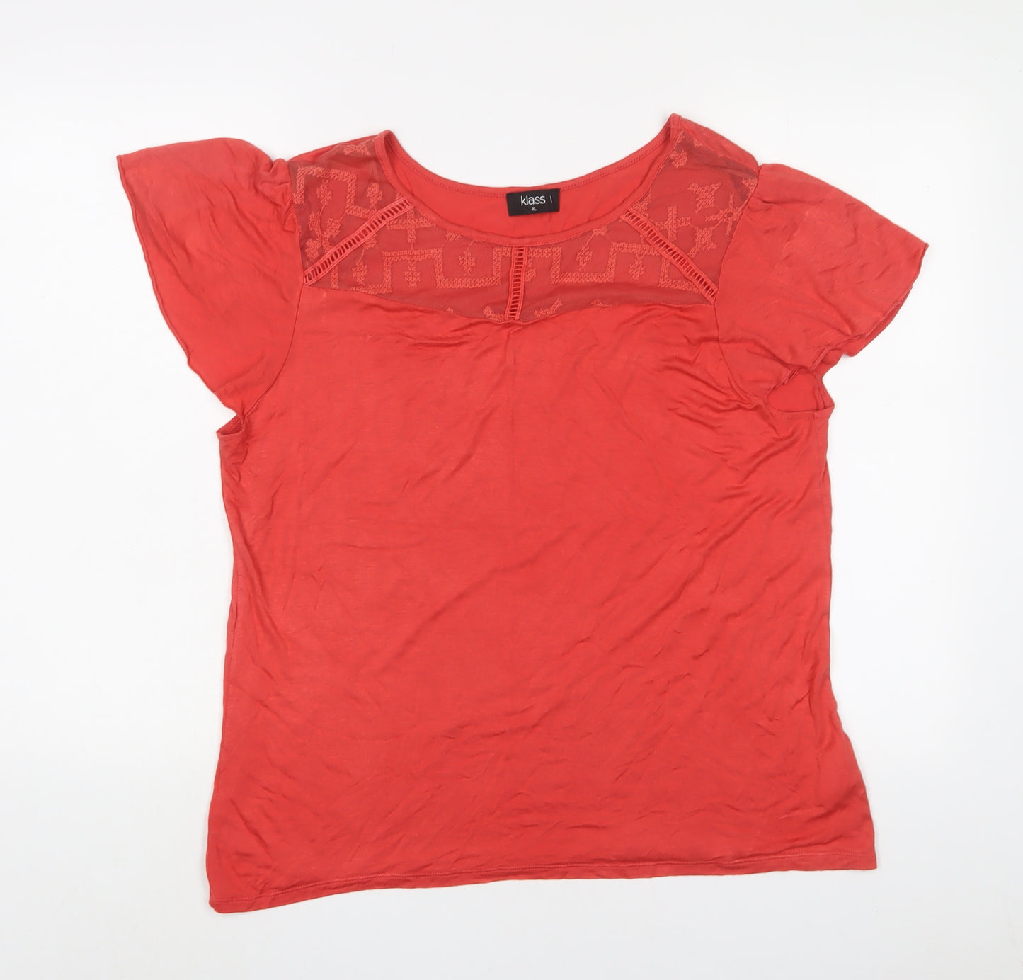 Klass Womens Orange Viscose Basic T-Shirt Size XL Boat Neck