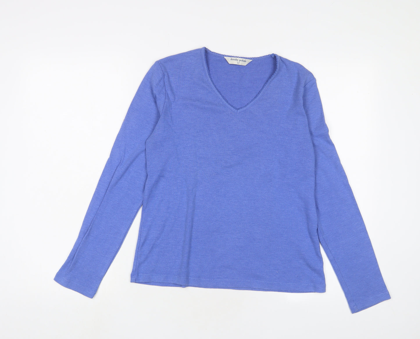 Dorothy Perkins Womens Blue Cotton Basic T-Shirt Size 12 V-Neck