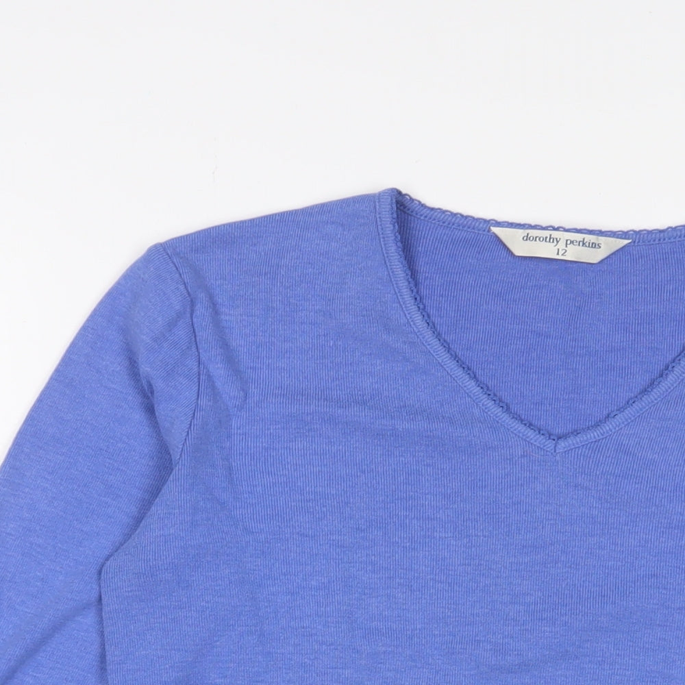 Dorothy Perkins Womens Blue Cotton Basic T-Shirt Size 12 V-Neck