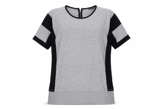 Front view of Select women’s grey polyester basic t-shirt, size UK 10, crew neck