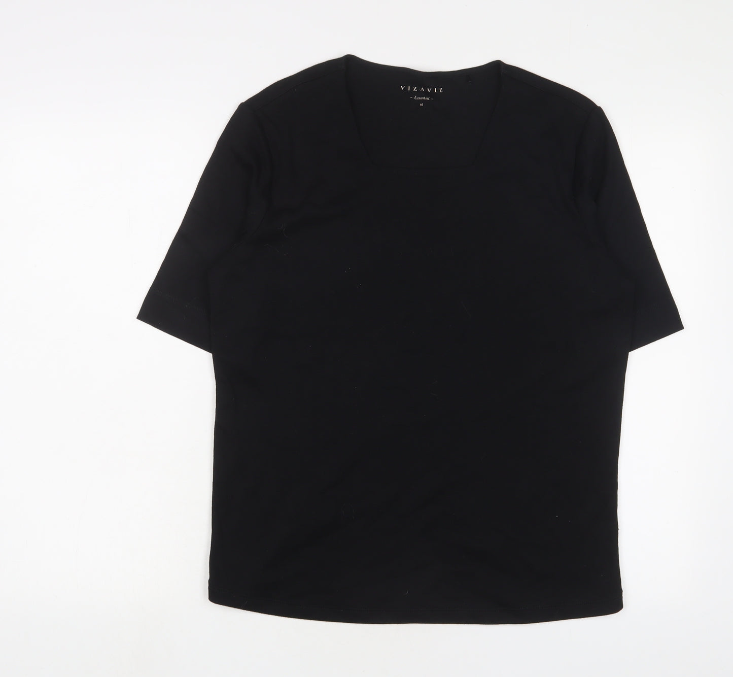 Viz a viz Womens Black Cotton Basic T-Shirt Size 16 Square Neck