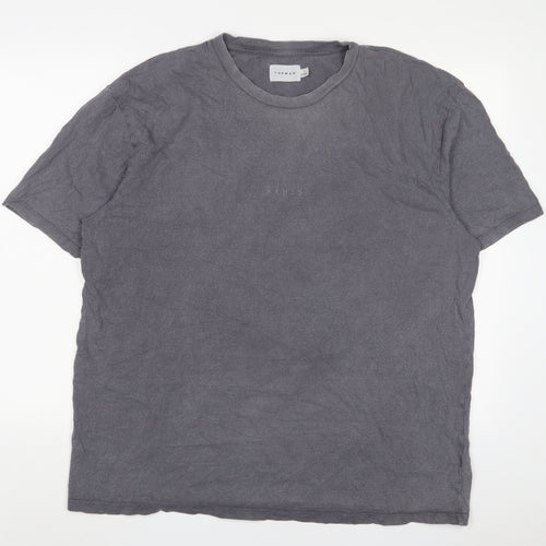 Topman Mens Grey Cotton T-Shirt Size L Crew Neck