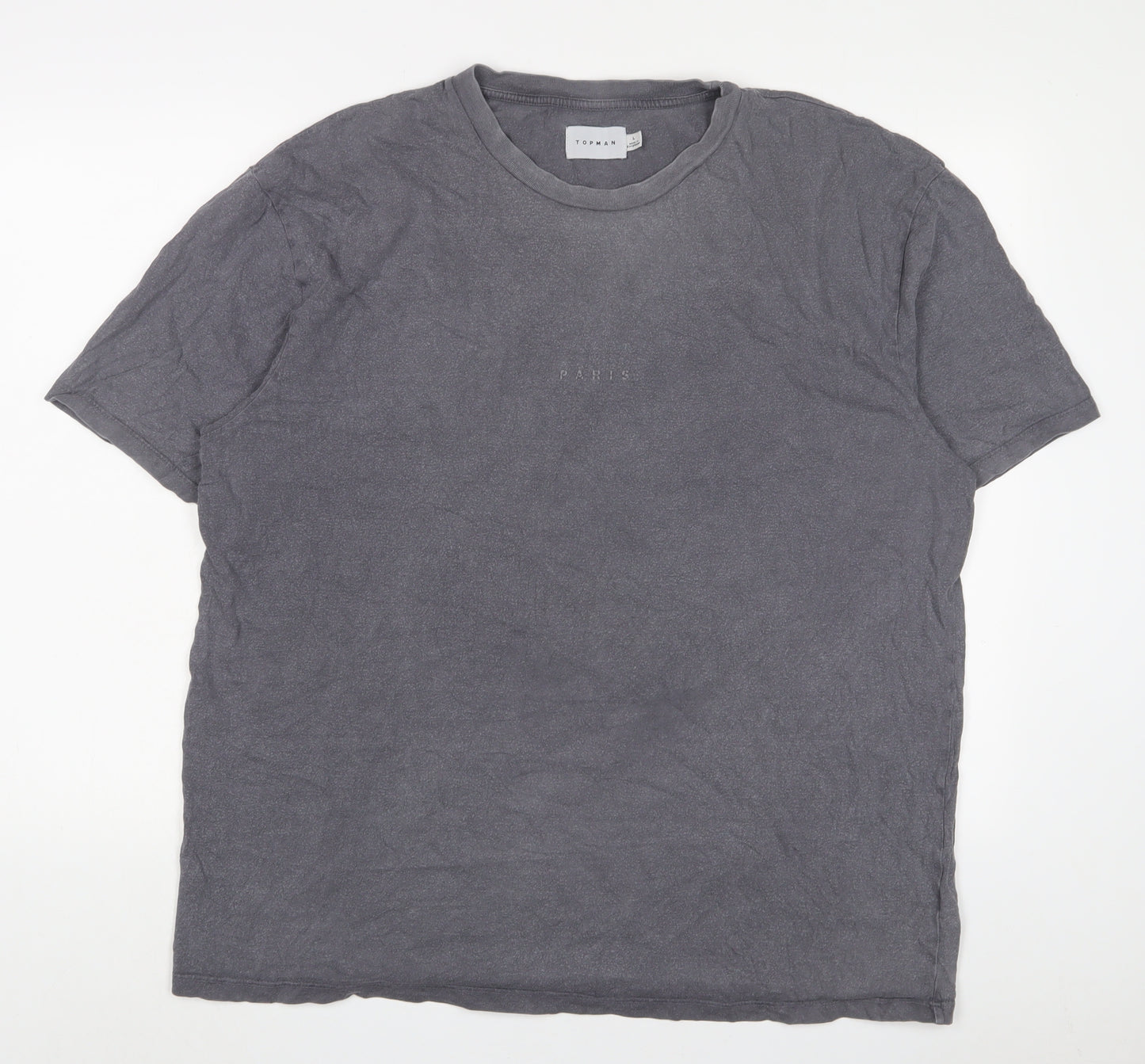 Topman Mens Grey Cotton T-Shirt Size L Crew Neck