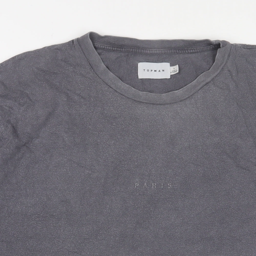 Topman Mens Grey Cotton T-Shirt Size L Crew Neck