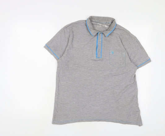 New Look Mens Grey Cotton Polo Size L Collared Button - Logo, Embroidered