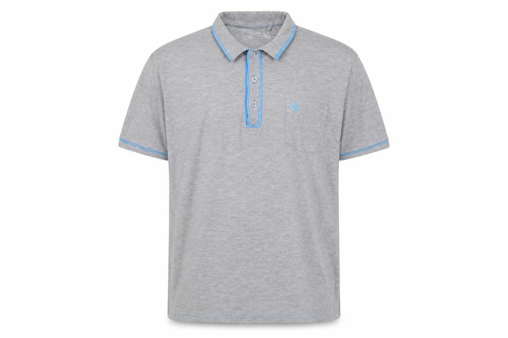 Front view of New Look men’s grey cotton polo, size L, collared button - logo, embroidered