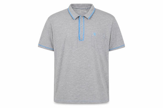 Front view of New Look men’s grey cotton polo, size L, collared button - logo, embroidered