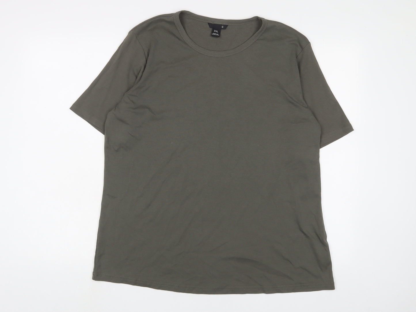 H&M Womens Green Cotton Basic T-Shirt Size 2XL Crew Neck