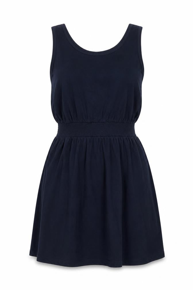 Front view of Studio women’s blue cotton a-line, size UK 16, scoop neck pullover