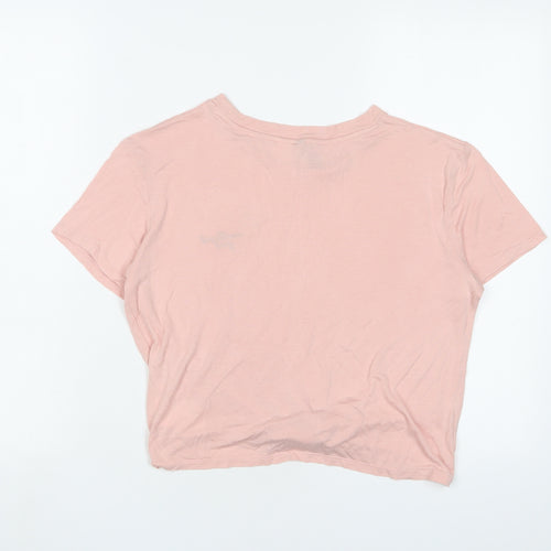 H&M Womens Pink Viscose Cropped T-Shirt Size M Crew Neck - Embroidered