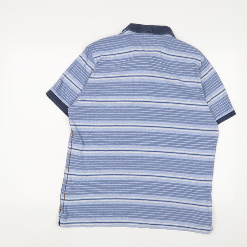 NORTH COAST' Mens Blue Striped Cotton Polo Size L Collared Button