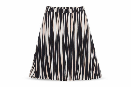 Front view of Classics women’s multicoloured striped viscose a-line skirt, size UK 12