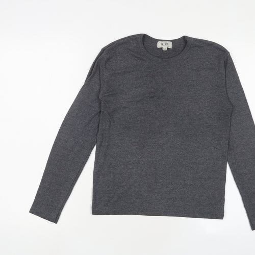 alibi Womens Grey Polyester Basic T-Shirt Size M Crew Neck