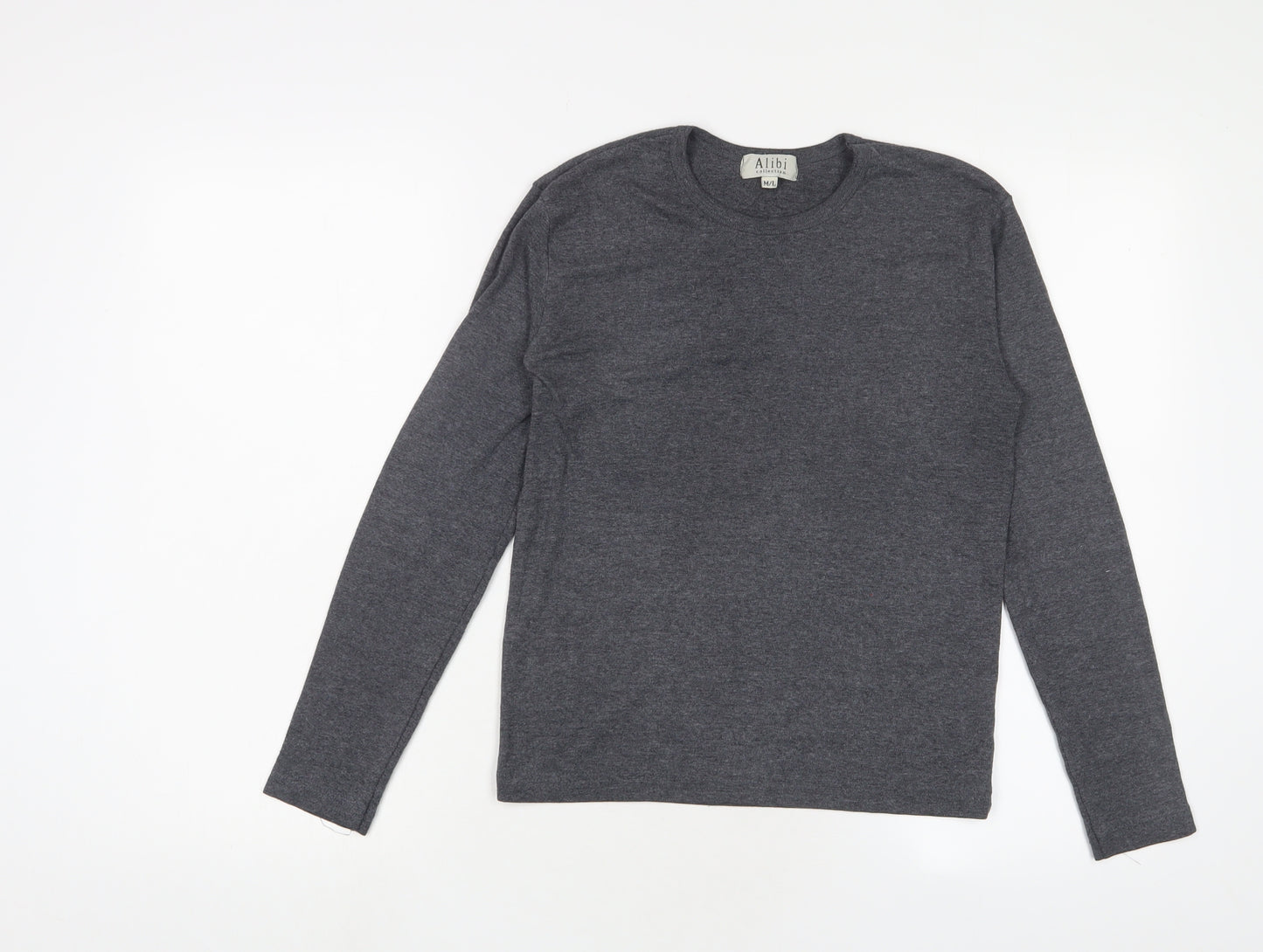 alibi Womens Grey Polyester Basic T-Shirt Size M Crew Neck