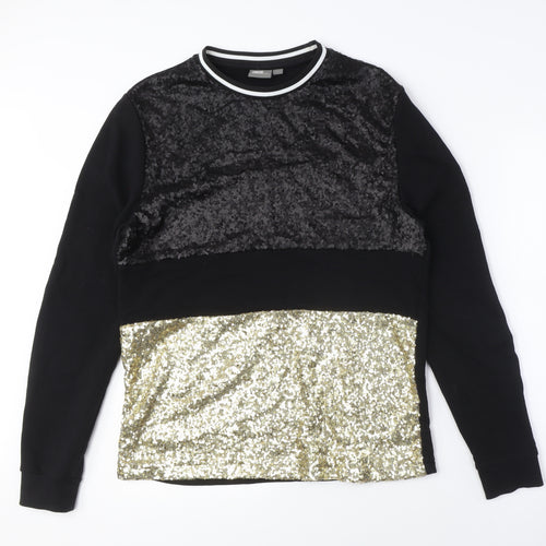 Women's Black Gold Sequin Pullover Sweatshirt, Size Regular