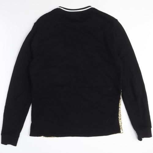 Women's Black Gold Sequin Pullover Sweatshirt, Size Regular
