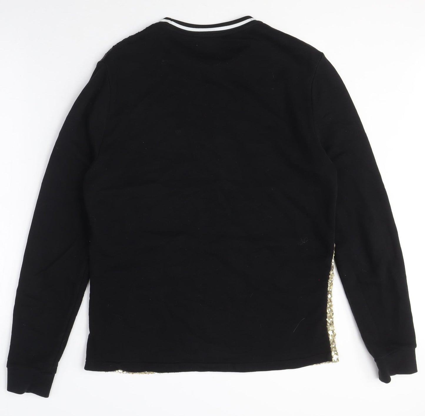 Women's Black Gold Sequin Pullover Sweatshirt, Size Regular