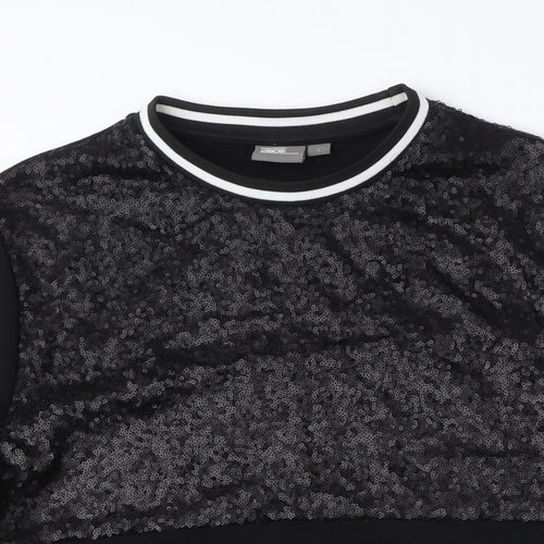 Women's Black Gold Sequin Pullover Sweatshirt, Size Regular