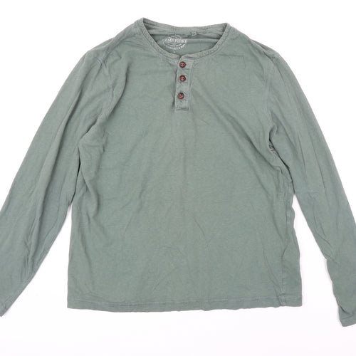 Fat Face Mens Green Cotton T-Shirt Size L Henley
