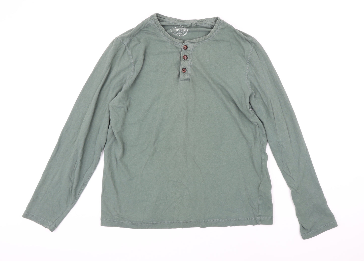 Fat Face Mens Green Cotton T-Shirt Size L Henley
