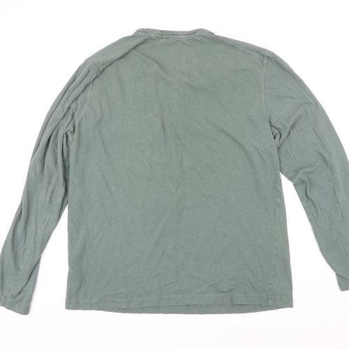 Fat Face Mens Green Cotton T-Shirt Size L Henley