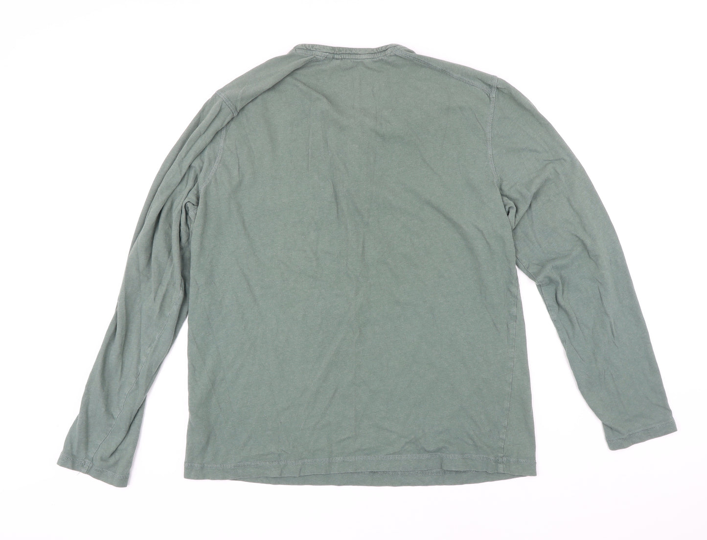 Fat Face Mens Green Cotton T-Shirt Size L Henley
