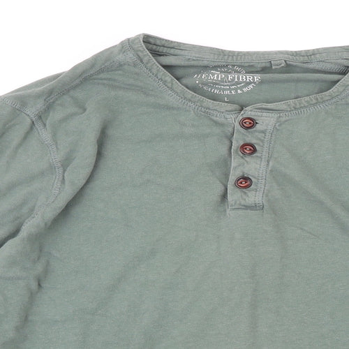 Fat Face Mens Green Cotton T-Shirt Size L Henley