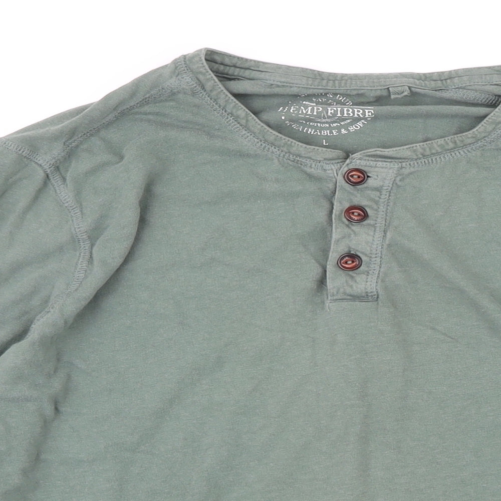 Fat Face Mens Green Cotton T-Shirt Size L Henley