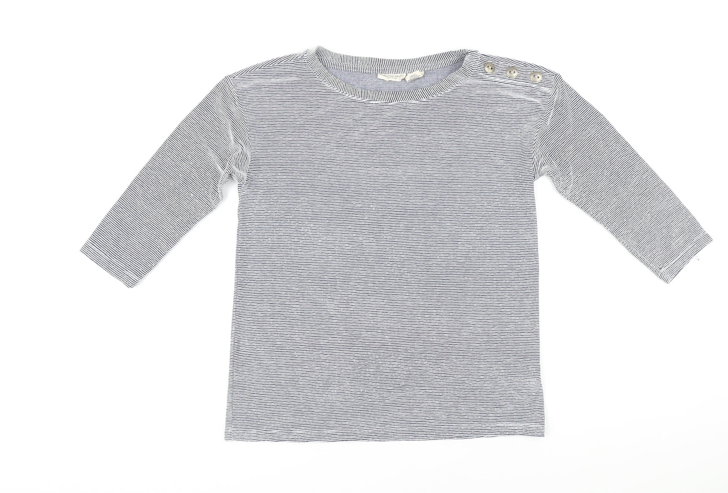 Christian Siriano Womens Blue Striped Viscose Basic T-Shirt Size S Boat Neck