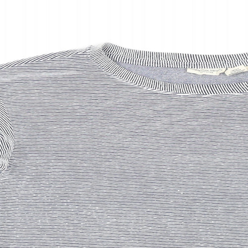 Christian Siriano Womens Blue Striped Viscose Basic T-Shirt Size S Boat Neck