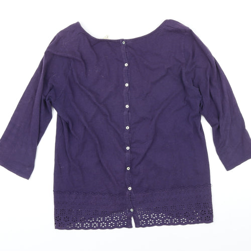 White Stuff Womens Purple 100% Cotton Tunic T-Shirt Size 14 Boat Neck