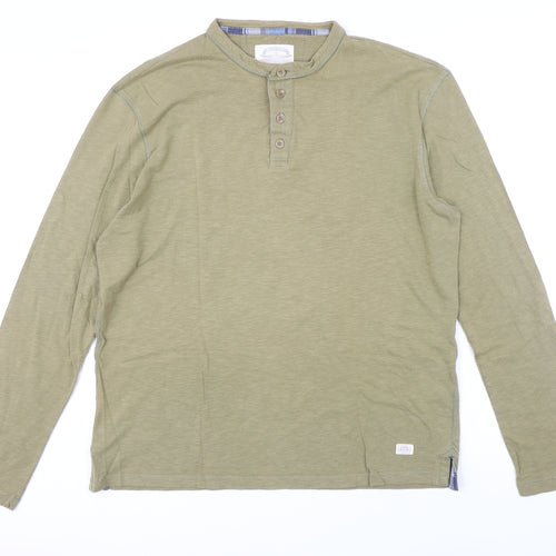 White Stuff Mens Green Cotton T-Shirt Size XL Henley