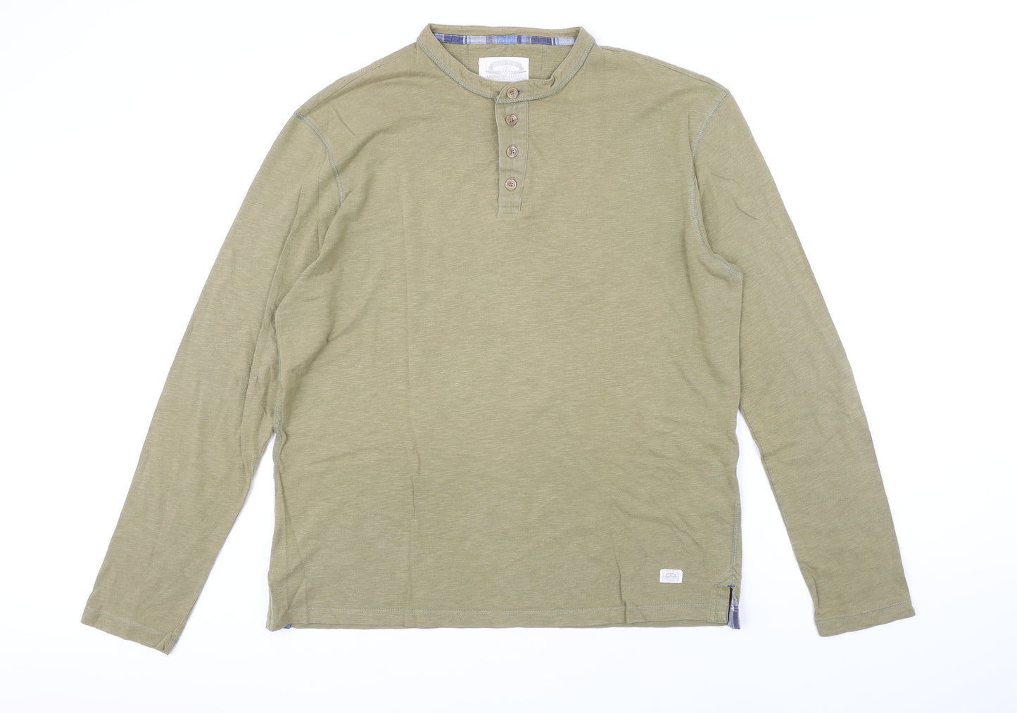White Stuff Mens Green Cotton T-Shirt Size XL Henley