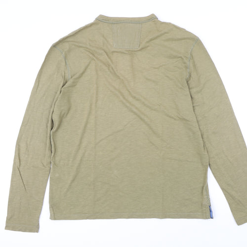 White Stuff Mens Green Cotton T-Shirt Size XL Henley