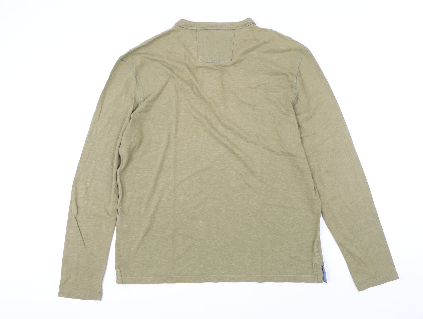 White Stuff Mens Green Cotton T-Shirt Size XL Henley
