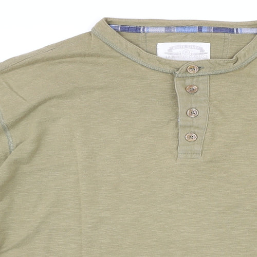 White Stuff Mens Green Cotton T-Shirt Size XL Henley