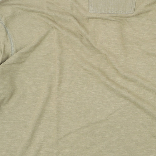 White Stuff Mens Green Cotton T-Shirt Size XL Henley