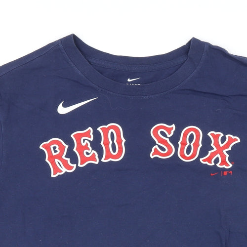 Nike Mens Blue Cotton T-Shirt Size M Round Neck - Red Sox
