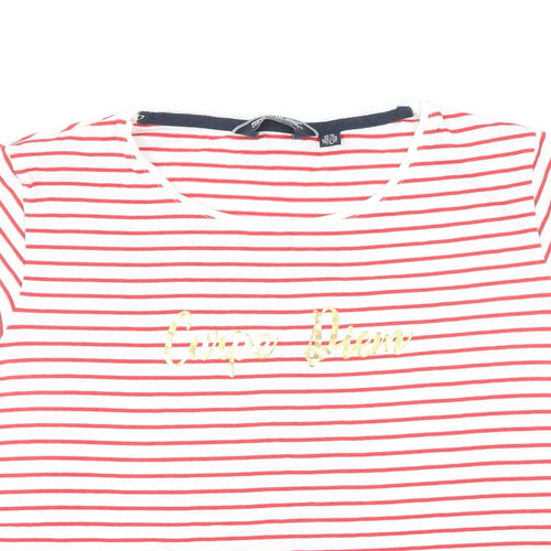 Regetta Womens Red Striped 100% Cotton Basic T-Shirt Size 14 Boat Neck