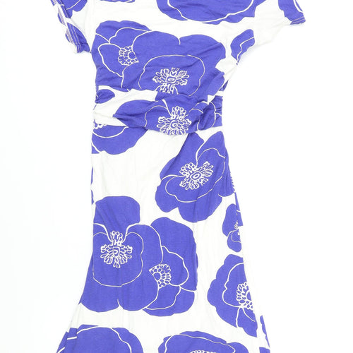 Phase Eight Womens Blue Floral Trivinyl A-Line Size 12 V-Neck