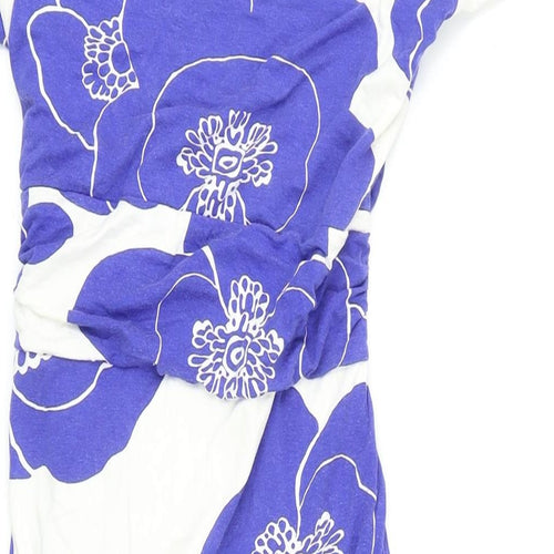 Phase Eight Womens Blue Floral Trivinyl A-Line Size 12 V-Neck