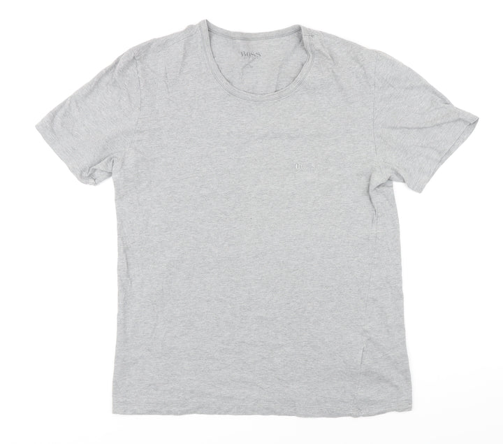 Boss Mens Grey Cotton Blend T-Shirt Size M Round Neck