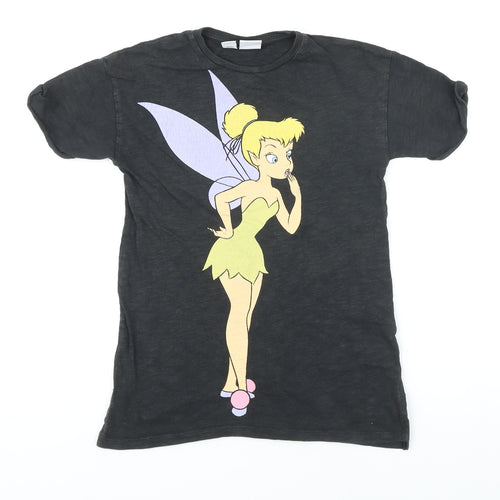 Zara Girls Black 100% Cotton Basic T-Shirt Size 6-7 Years Round Neck - Tinker Bell