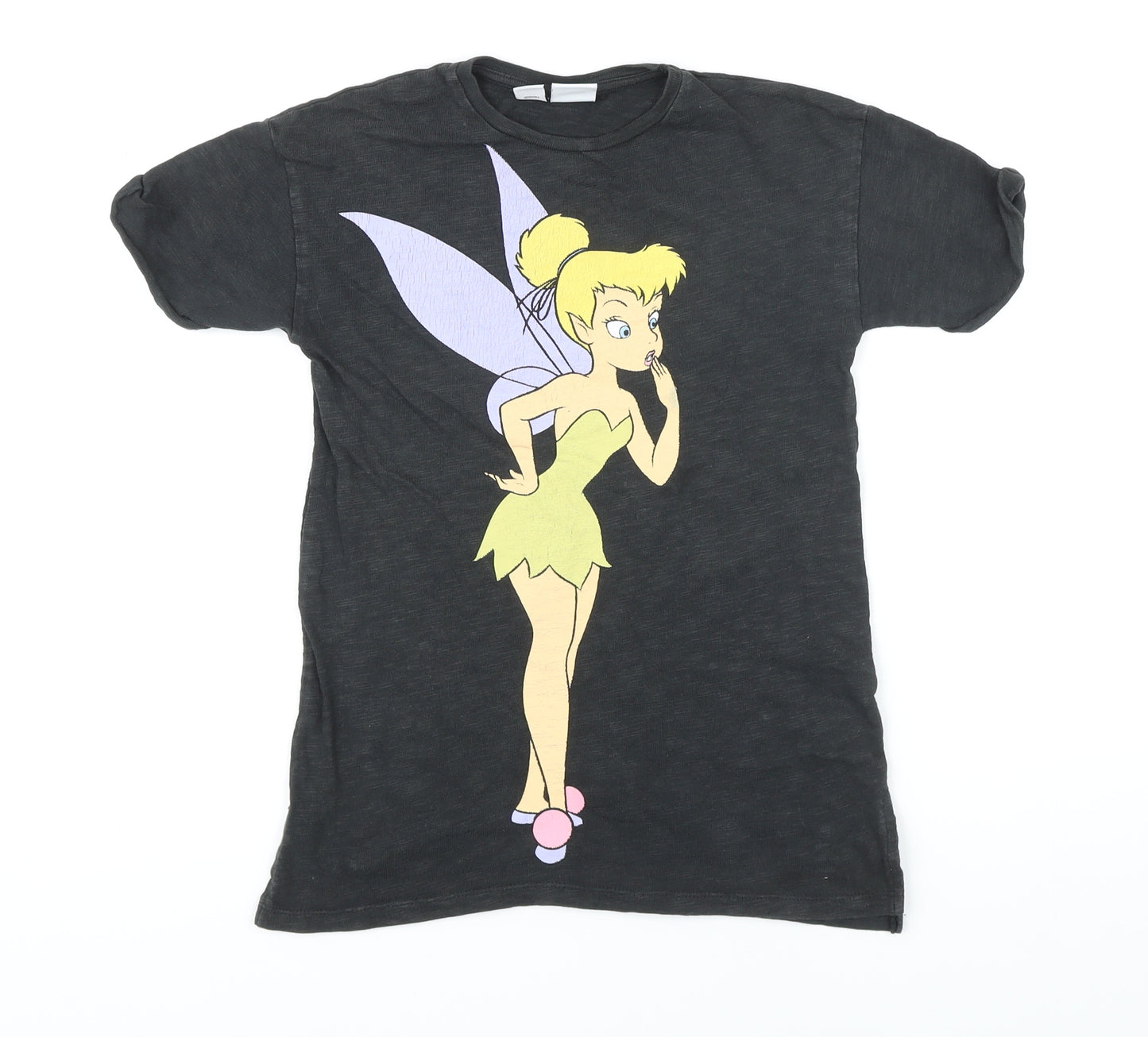 Zara Girls Black 100% Cotton Basic T-Shirt Size 6-7 Years Round Neck - Tinker Bell